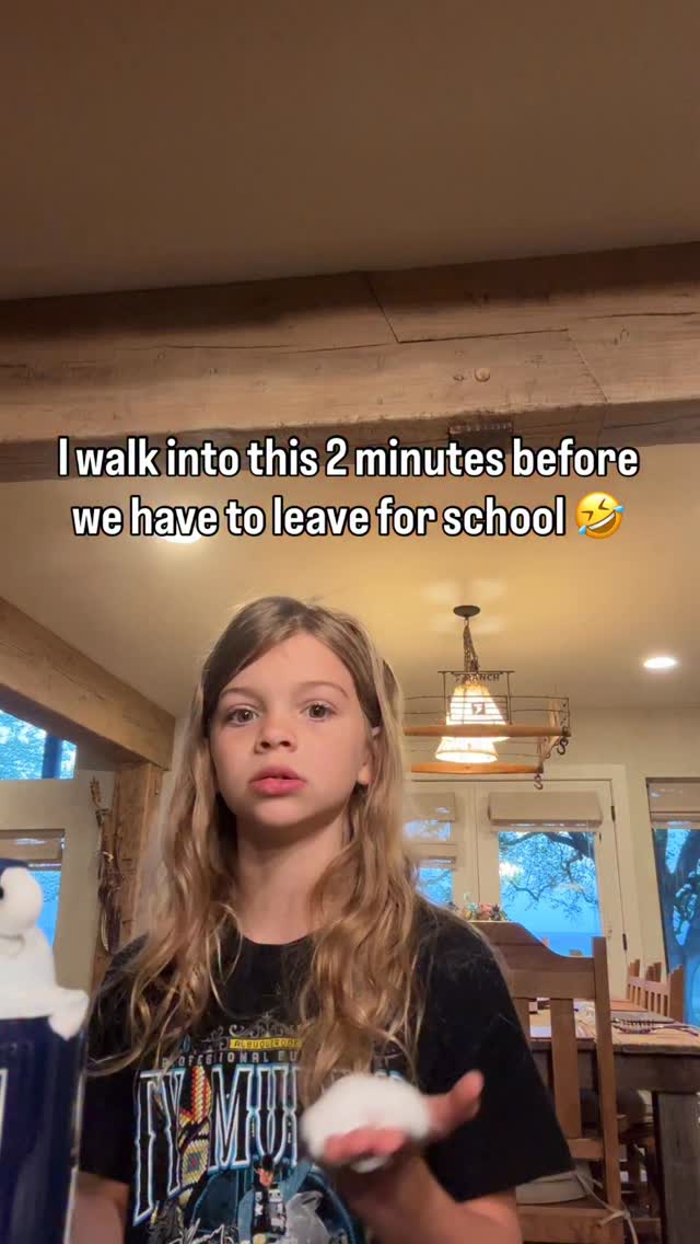 The amount of times I have said “Oakley Baby…”🤣 
And yes, we roll up everyday with one minute to spare. 
Gah, I love this child and wouldn’t change a thing about her! 
#momlife #ranchlife #funnyfarm